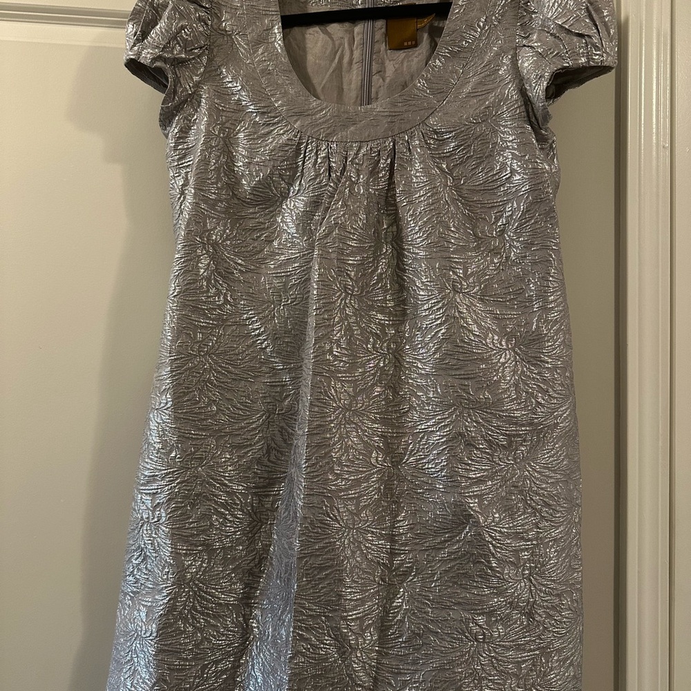 Silver Textured Dress with Pockets